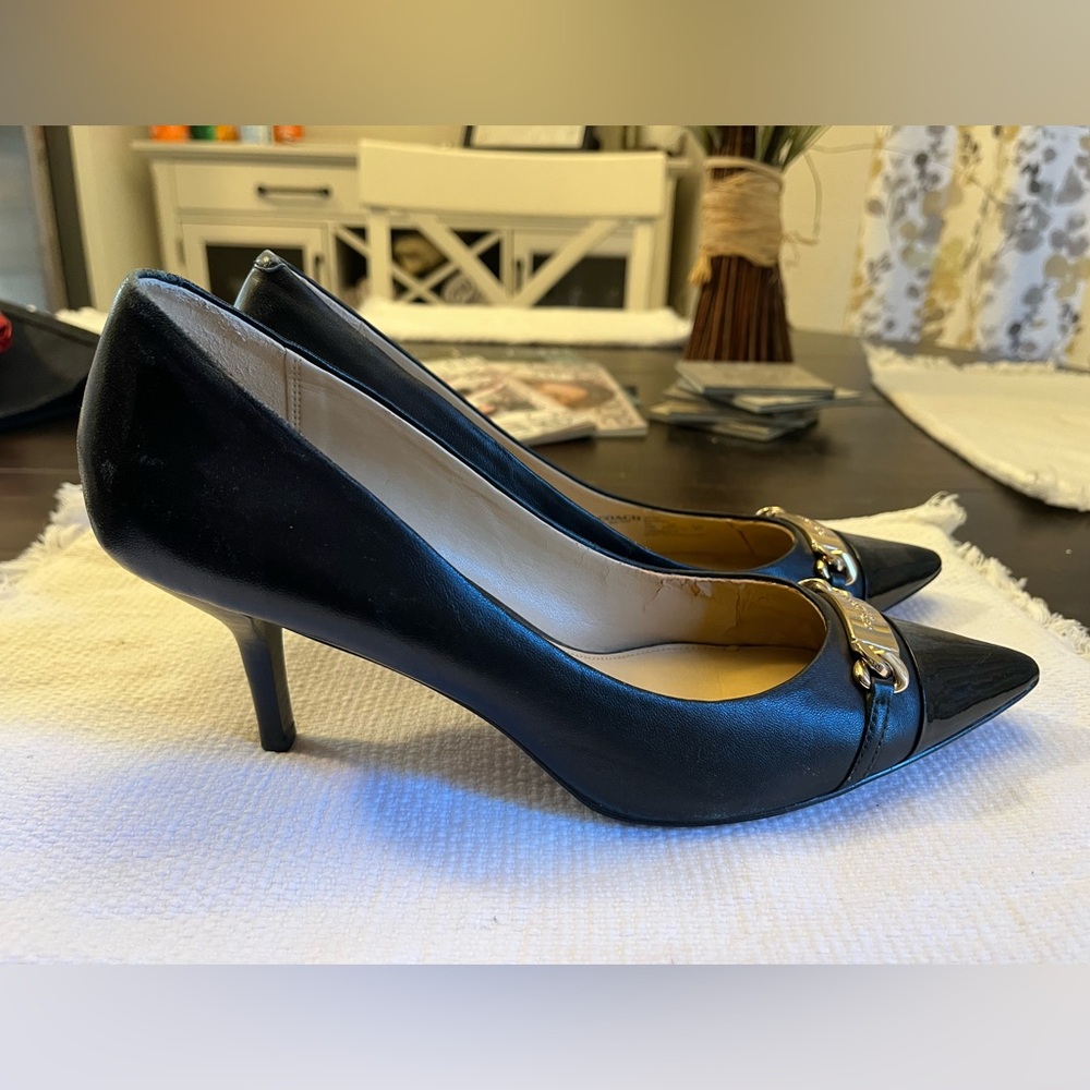 Coach Elegant Black Heels with Gold Accents
